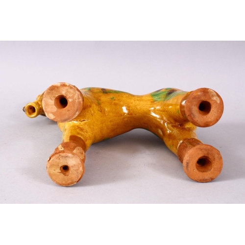 757 - A GOOD TURKISH CANNAKKALE POTTERY FIGURE OF A HORSE - OIL POURER, modeled as a stylized horse, with ... 