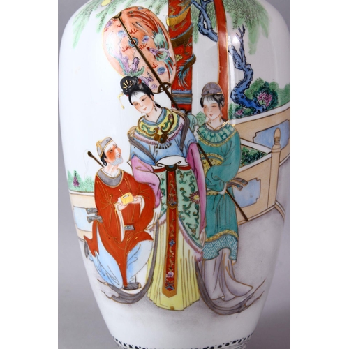 76 - A LARGE CHINESE REPUBLIC STYLE FAMILLE ROSE PORCELAIN VASE, decorated with scenes of a goddess with ... 