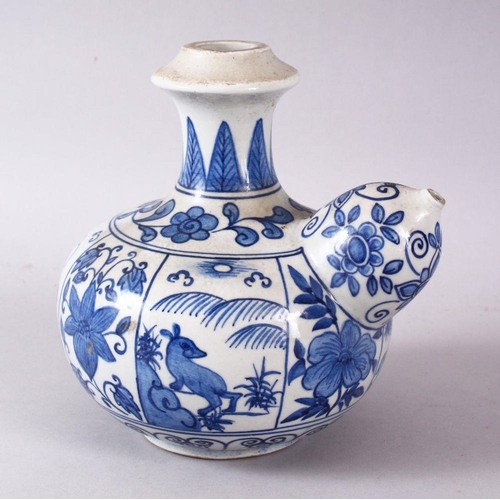 765 - A CHINESE BLUE & WHITE PORCELAIN POURING VESSEL - FOR THE ISLAMIC MARKET, decorated with panles of d... 