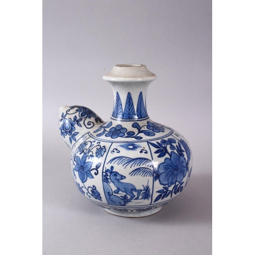 765 - A CHINESE BLUE & WHITE PORCELAIN POURING VESSEL - FOR THE ISLAMIC MARKET, decorated with panles of d... 