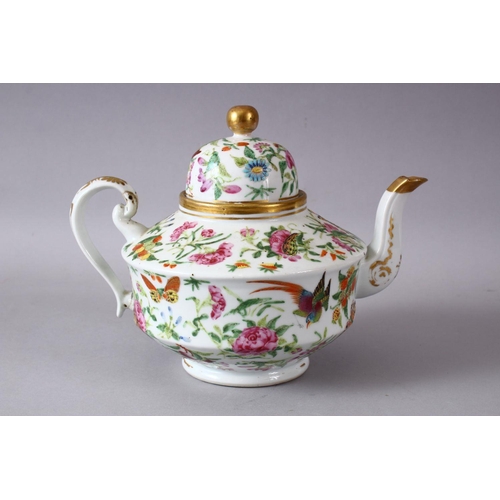 78 - A 19TH / 20TH CENTURY CHINESE CANTON FAMILLE ROSE PORCELAIN TEAPOT, decorated with sprays of native ... 