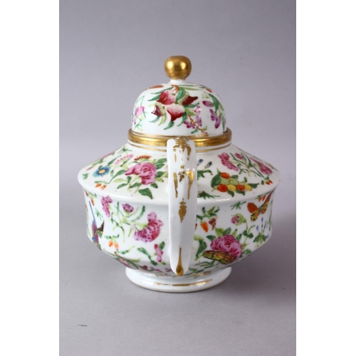 78 - A 19TH / 20TH CENTURY CHINESE CANTON FAMILLE ROSE PORCELAIN TEAPOT, decorated with sprays of native ... 