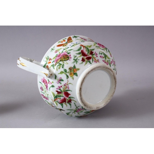 78 - A 19TH / 20TH CENTURY CHINESE CANTON FAMILLE ROSE PORCELAIN TEAPOT, decorated with sprays of native ... 