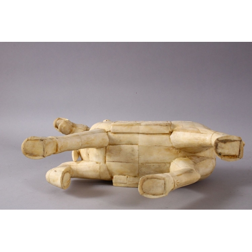 164I - A LARGE 19TH / 20TH CENTURY CHINESE CARVED SECTIONAL BONE FIGURE OF A TANG STYLE HORSE, stood in a s... 