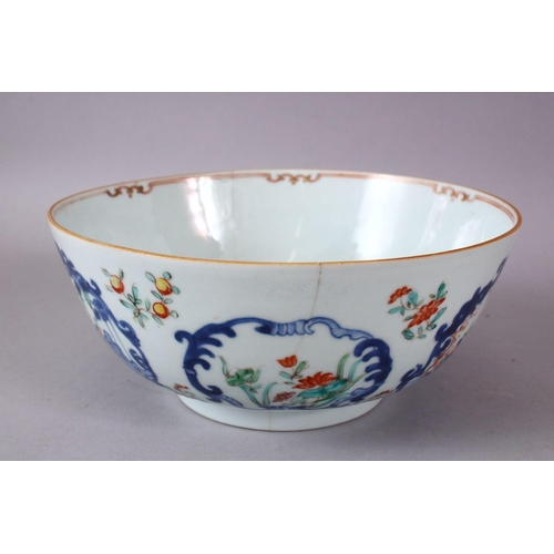 103 - A 18TH CENTURY CHINESE FAMILLE ROSE PORCELAIN BOWL, painted with panels of figures and lotus, 9.5cm ... 