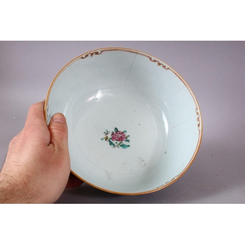 103 - A 18TH CENTURY CHINESE FAMILLE ROSE PORCELAIN BOWL, painted with panels of figures and lotus, 9.5cm ... 