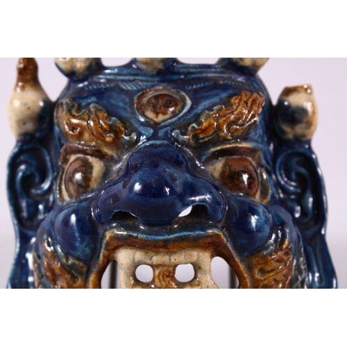 116 - A JAPANESE MEIJI PERIOD HIRADO POTTERY MASK OF A DEMON / DEVIL, possibly hirado, the mask of the dev... 