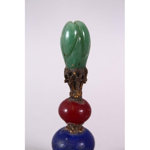 75 - A CHINESE CARVED HARD STONE FINIAL, 10.5CM
