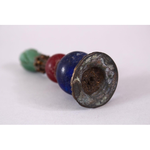 75 - A CHINESE CARVED HARD STONE FINIAL, 10.5CM