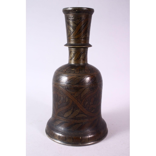 765 - AN ISLAMIC ENAMEL DECORATED BRASS HUQQA BASE, 23cm high.