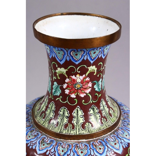 95 - A GOOD 20TH CENTURY CHINESE ENAMEL VASE - ith a cafe au lait ground and panels of birds amongst flor... 