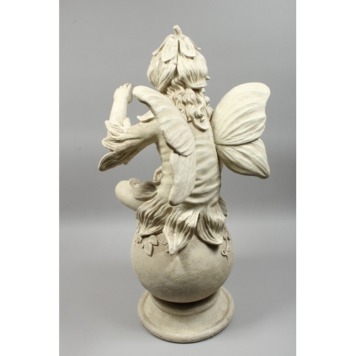 16 - A POTTERY FIGURE OF A  FAIRY on a circular base, 32 in. high.