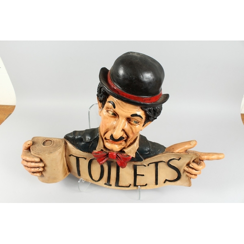 17 - AN AMUSING CHARLIE CHAPLIN TOILET SIGN, 2 ft. 3 in. high.