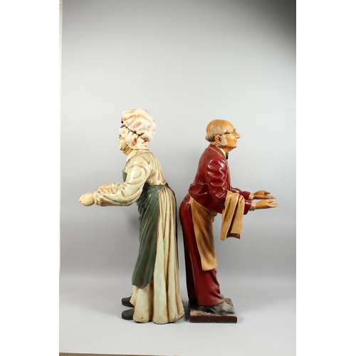 48 - AN AMUSING PAIR OF COMPOSITION FIGURES, waiter and cook, 37 in. high.