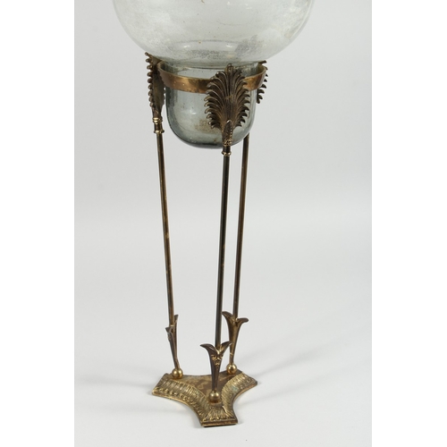 49 - A GLASS VASE ON ORMOLU STAND , 32