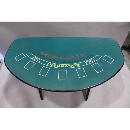 62 - A BLACKJACK TABLE with felt top, 4 ft. 9 in. wide.