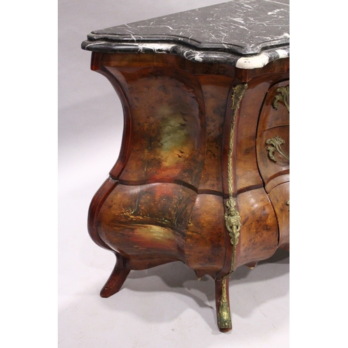 68 - A GOOD 17TH/18TH CENTURY DESIGN ITALIAN BOMBE COMMODE with Serpentine fronted speckled grey marble t... 