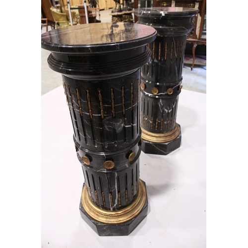 82 - A SUPERB PAIR OF LOUIS XVTH DESIGN MARBLE, CIRCULAR FLUTED PEDESTALS with circular tops and octagona... 