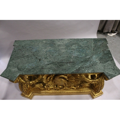 84 - A SUPERB PAIR OF EARLY GEORGIAN, WILLIALM KENT DESIGN, MARBLE TOP AND GILDED CONSOLE TABLES.  The ba... 