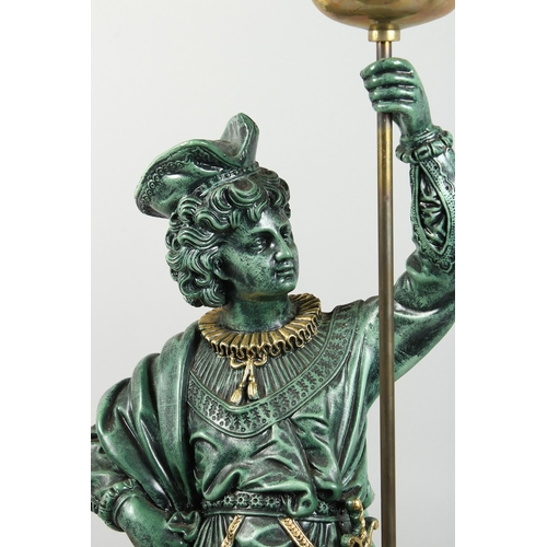 87 - A COMPOSITION STANDING FIGURE OF A NOBLEMAN HOLDING A TORCH, 2 ft. 11 in. high.