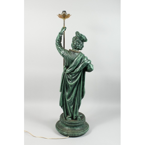 87 - A COMPOSITION STANDING FIGURE OF A NOBLEMAN HOLDING A TORCH, 2 ft. 11 in. high.