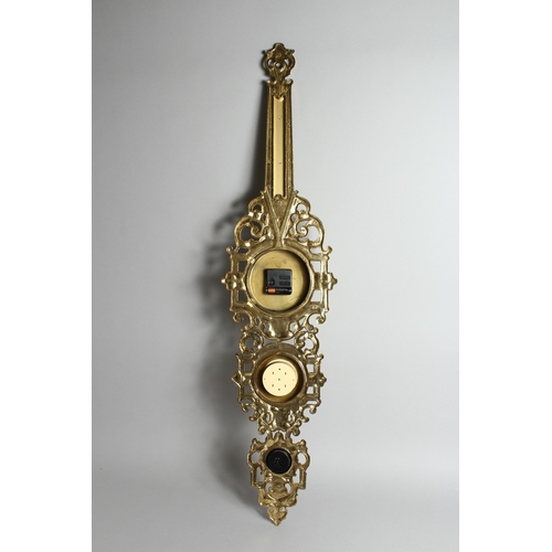 117 - A FOUR DIAL CLOCK BAROMETER in a gilded  frame, 31.5 ins long