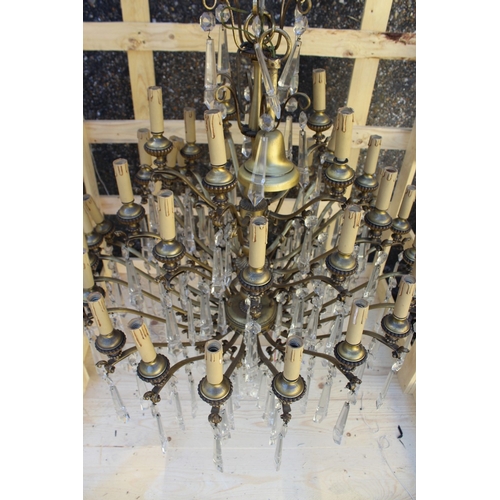 135 - A LARGE AND IMPRESSIVE ORMULU AND CUT GLASS THREE TIER FIVE LIGHT CHANDELIER 3 ft high x 2 ft 8 ins ... 