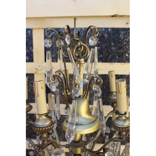 135 - A LARGE AND IMPRESSIVE ORMULU AND CUT GLASS THREE TIER FIVE LIGHT CHANDELIER 3 ft high x 2 ft 8 ins ... 