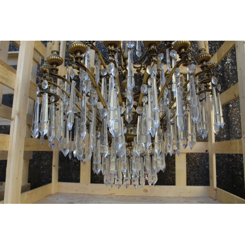 135 - A LARGE AND IMPRESSIVE ORMULU AND CUT GLASS THREE TIER FIVE LIGHT CHANDELIER 3 ft high x 2 ft 8 ins ... 