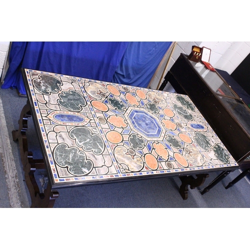 156 - AN IMPRESSIVE 19TH/20TH CENTURY ITALIAN SPECIMEN MARBLE-TOPPED TABLE, inset with coloured stone. 7' ... 