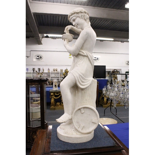 162 - A GOOD LARGE ITALIAN CARVED CARRERA MARBLE, CHILD PERSONIFYING MUSIC, carved as a young female semi ... 