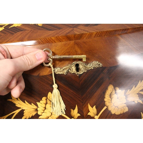 167 - A FRENCH STYLE ROSEWOOD AND MARQUETRY BUREAU with drawers to the interior, two long drawers on cabri... 