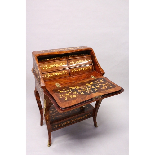 167 - A FRENCH STYLE ROSEWOOD AND MARQUETRY BUREAU with drawers to the interior, two long drawers on cabri... 