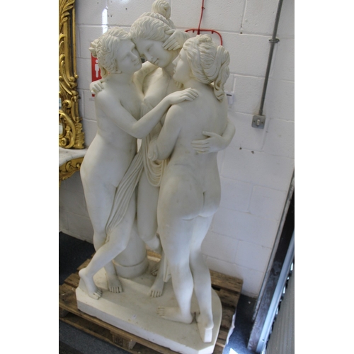 175 - AFTER ANTONIO CANOVA ( 1757 - 1822) A SUPERB ITALIAN CARVED WHITE MARBLE GROUP OF THE THREE GRACES d... 