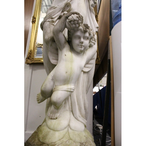 177 - A GOOD ITALIAN CARVED WHITE MARBLE CLASSICAL FEMALE FIGURE, a drape over her semi naked body, holdin... 