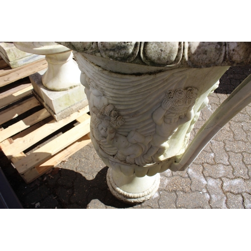 183 - A SUPERB NEAR PAIR OF ITALIAN CARVED WHITE MARBLE TWO HANDLED URNS. the sides carved with cupids wit... 