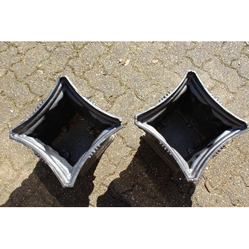 190 - A SMALL PAIR OF 19TH CENTURY FRENCH BLACK  CAST IRON JARDINIERES. 1 ft 1 ins square