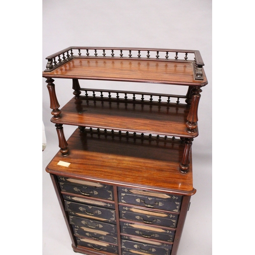 206 - A 19th Century French Cartonniere, the top with two shelves over a base with five rows of leather fr... 