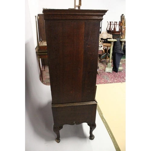 215 - AN 18TH CENTURY CHEST ON STAND with mould cornice, three frieze drawers over two short and two long,... 