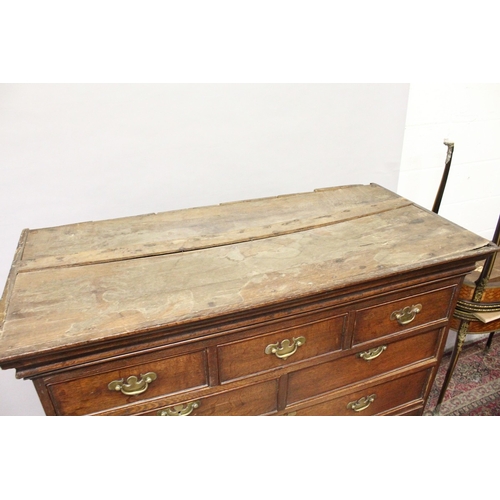 215 - AN 18TH CENTURY CHEST ON STAND with mould cornice, three frieze drawers over two short and two long,... 