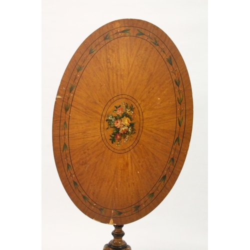 217 - A SHERATON REVIVAL PAINTED SATINWOOD OVAL TILT TOP TRIPOD TABLE. 2 ft 3 ins wide x 2 ft 4 ins high. ... 