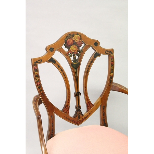 218 - A SHERATON REVIVAL PAINTED SATINWOOD ARMCHAIR