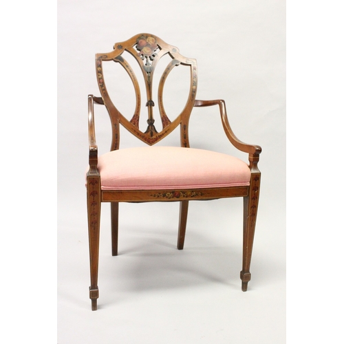 218 - A SHERATON REVIVAL PAINTED SATINWOOD ARMCHAIR