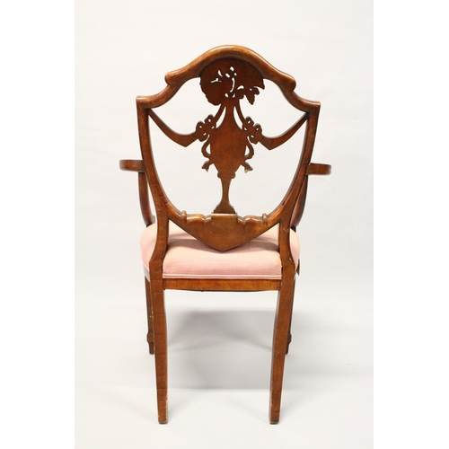 219 - A SHERATON REVIVAL PAINTED SATINWOOD ARMCHAIR