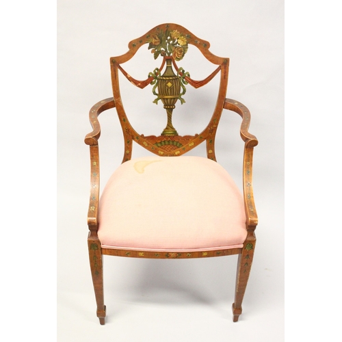 219 - A SHERATON REVIVAL PAINTED SATINWOOD ARMCHAIR