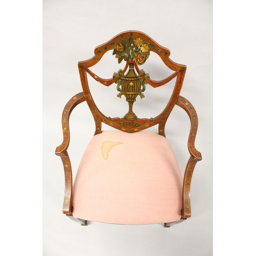 219 - A SHERATON REVIVAL PAINTED SATINWOOD ARMCHAIR