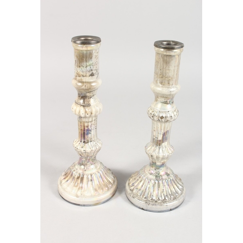 249 - A PAIR OF VICTORIAN  LUSTRE CANDLESTICKS 10 ins high.