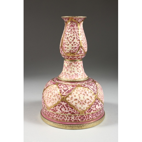 255 - A ZSOLNAY MALLET SHAPED VASE, impressed Zsolnay no. 2847 and printed mark, 8 inches high.