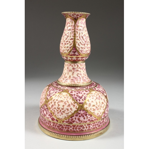 255 - A ZSOLNAY MALLET SHAPED VASE, impressed Zsolnay no. 2847 and printed mark, 8 inches high.