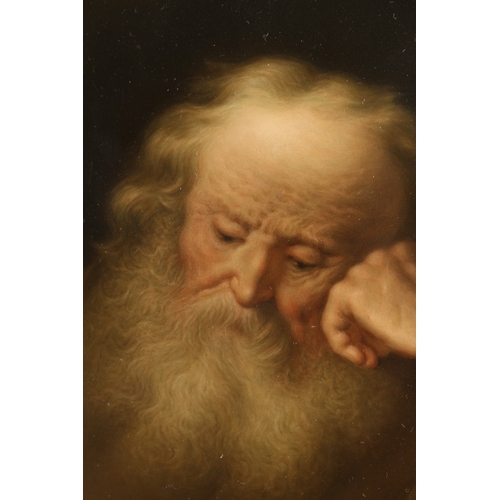 267 - A SUPERB KPM OVAL PORCELAIN PLAQUE of a bearded man reading a book. 10.5ins x 8.5ins. Impressed KPM.... 